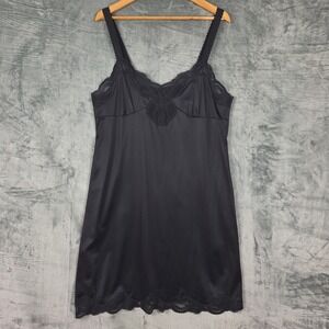 Womens Slip Dress 44 US 2X Black Lace Satin Whimsigoth Babydoll Y2K Fairy Grunge